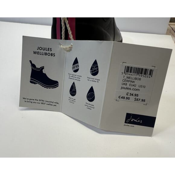 Joules Original Wellibob Pink Rubber Boot's Women's Size 10 New With Box - Picture 9 of 12